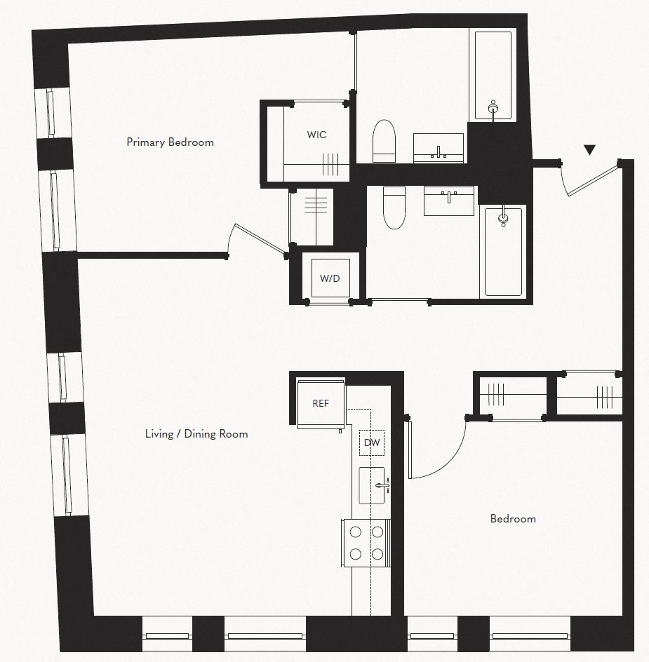 Floor plan for 2 beds, 2 baths, 1013 sqft